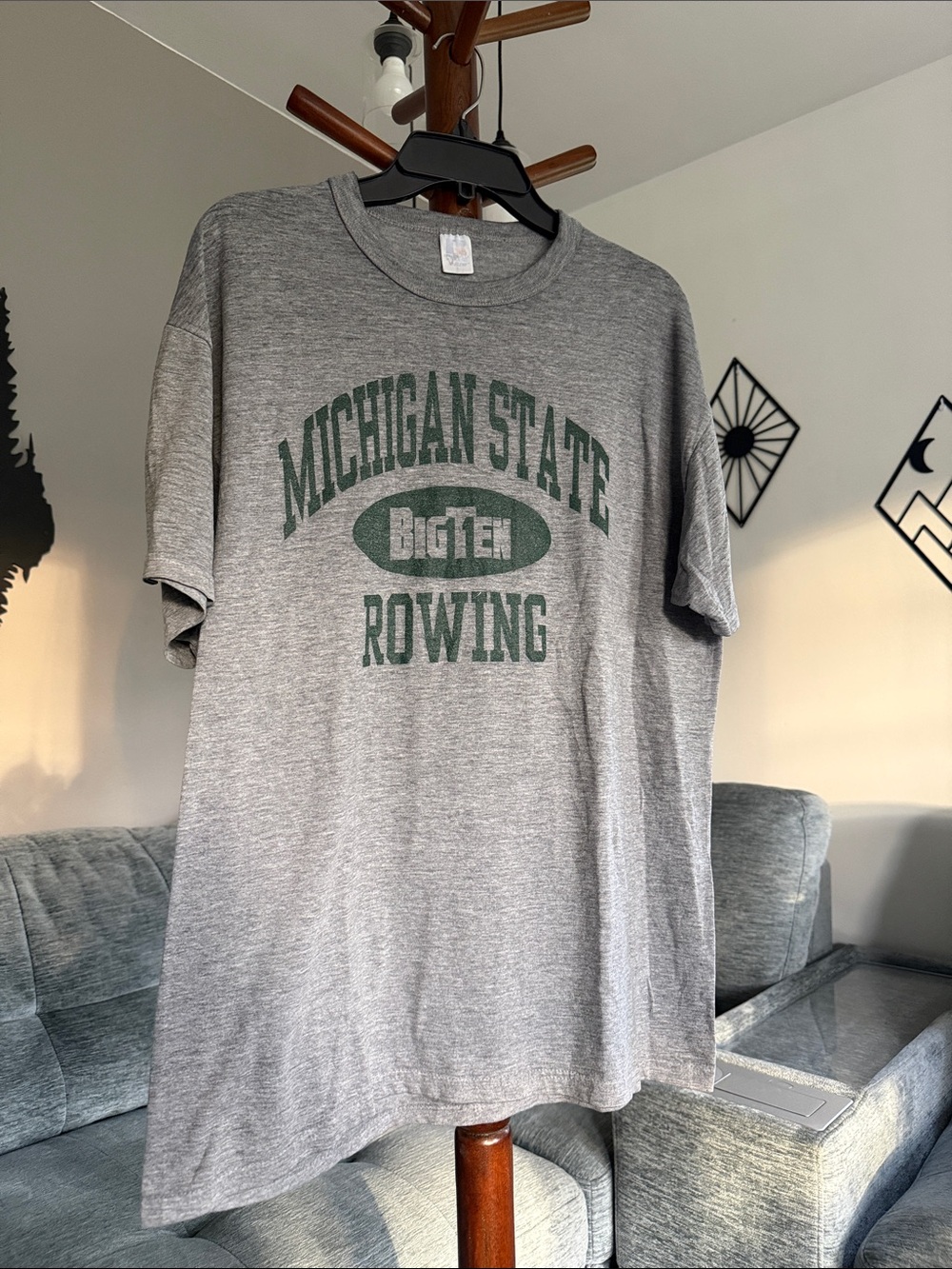 Russell Athletic Gray Michigan State Rowing T‑Shirt with Green Print